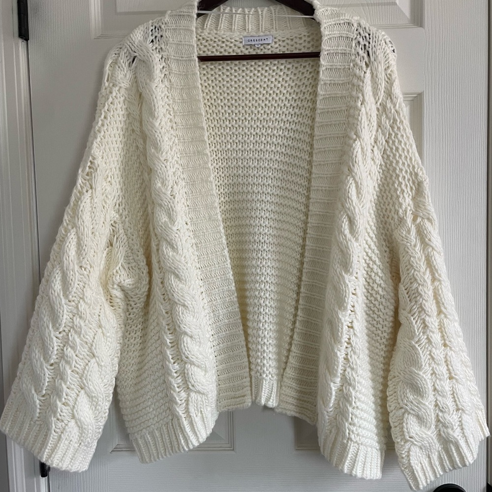 Crescent Cream Chunky Cable Knit Cardigan Oversized Open Sweater Small
